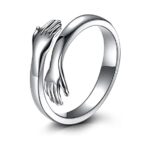 Silver Ring Hug Carved Hand Ring Adjustable Unisex Ring