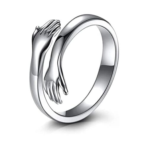 Silver Ring Hug Carved Hand Ring Adjustable Unisex Ring
