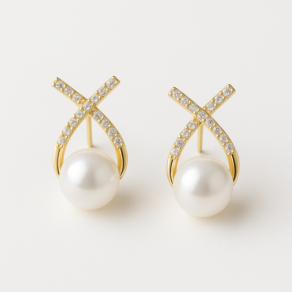Home 34 Elegant Crystal Pearl Drop Earrings – Gold Plated X-Design