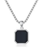 Valentine Gifting Love Square Double Sided Black Pendant Gold Round Chain Necklace | Unisex